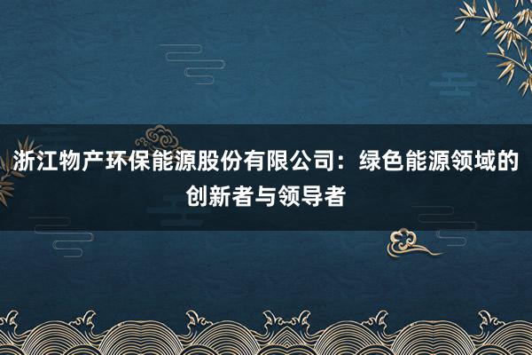 浙江物产环保能源股份有限公司：绿色能源领域的创新者与领导者